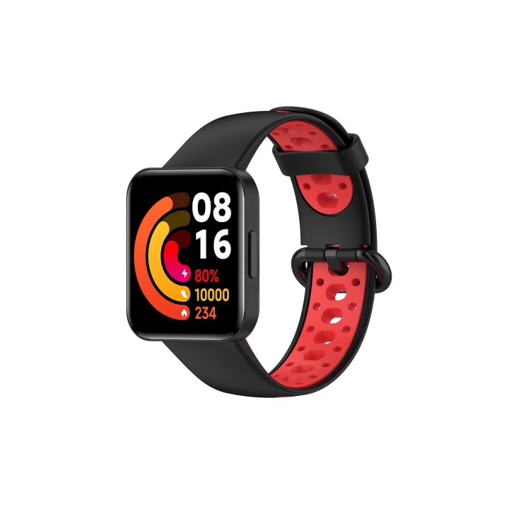 BFS  Xiaomi Redmi Watch 2 Spor Delikli Kordon - Siyah-Kırmızı