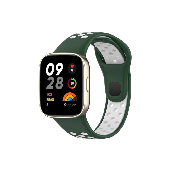 BFS  Xiaomi Redmi Watch 3 Spor Delikli Kordon - Haki Yeşil-Beyaz
