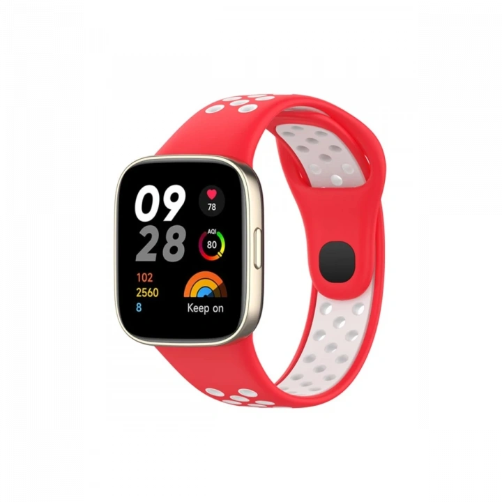 BFS  Xiaomi Redmi Watch 3 Spor Delikli Kordon - Kırmızı-Beyaz