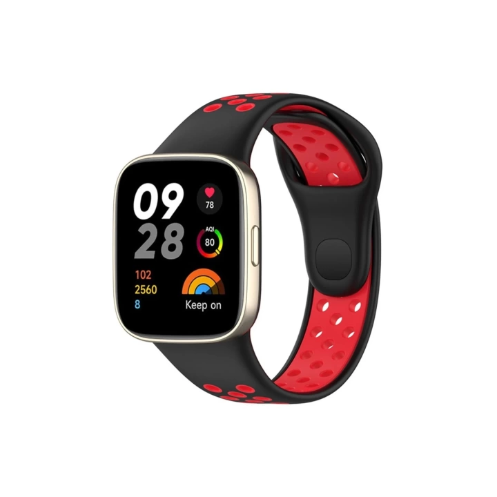 BFS  Xiaomi Redmi Watch 3 Spor Delikli Kordon - Siyah-Kırmızı