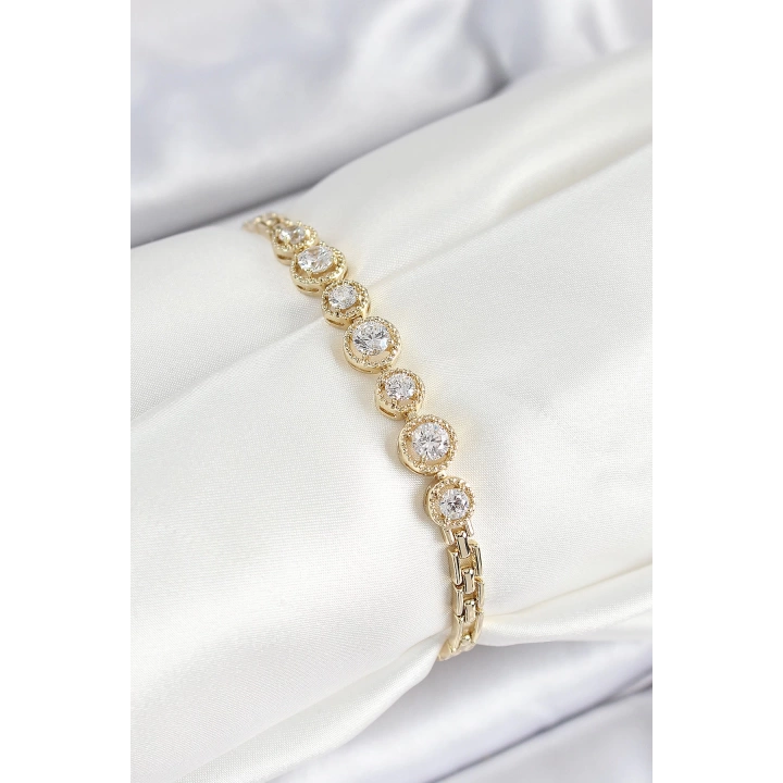 BFS Xuping Pirinç Sıralı Daire Baget Model Gold Renk Kadın Bileklik