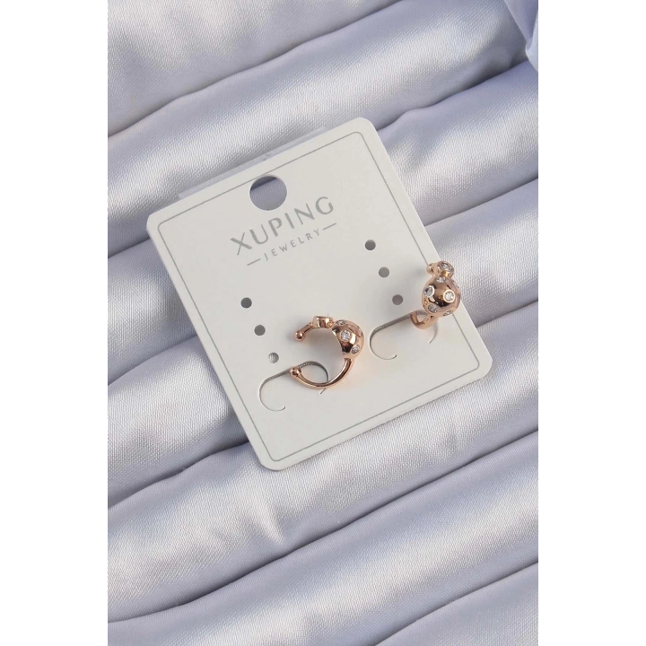 BFS Xuping Rose Renk Zirkon Taşlı Bombeli Topçuk Earcuff Küpe