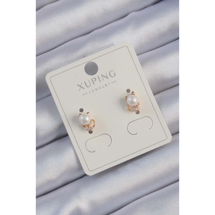 BFS Xuping Rose Renk Zirkon Taşlı İncili Kedi Küpe