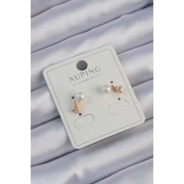 BFS Xuping Rose Renk Zirkon Taşlı İncili Minimal Fiyonk Küpe