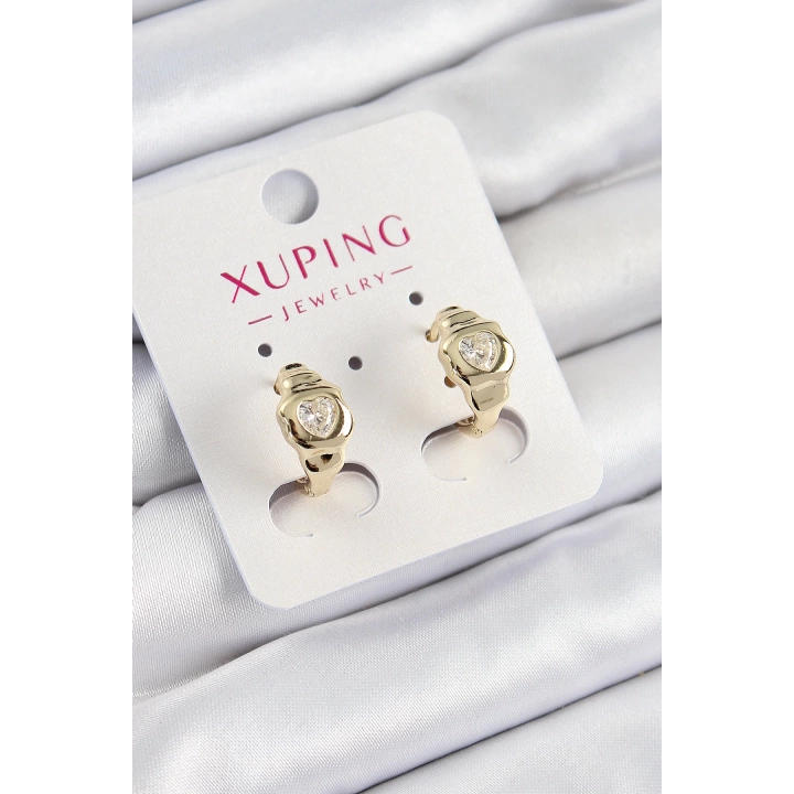 BFS Xuping Zirkon Taşlı Kalp Model Gold Renk Kadın Küpe