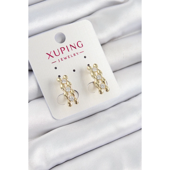 BFS Xuping Zirkon Taşlı Sıralı Damla Model Gold Renk Kadın Küpe