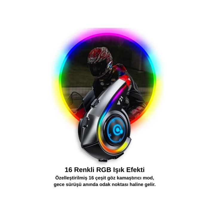BFS Y21 Rgb Işık Efektli Intercom Bluetooth Motosiklet Kask Kulaklığı Intercom Kulaklık