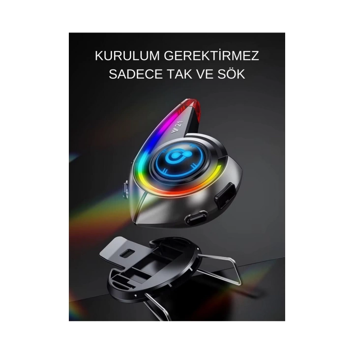 BFS Y21 Rgb Işık Efektli Intercom Bluetooth Motosiklet Kask Kulaklığı Intercom Kulaklık