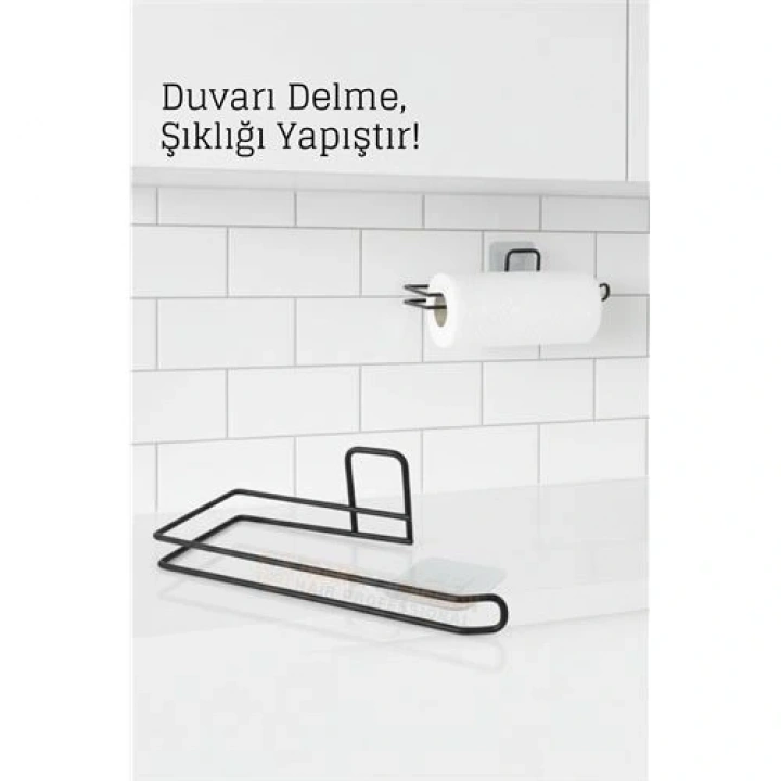 BFS Yapışkanlı Kağıt Havluluk – Siyah Metal, 25 x 7 cm