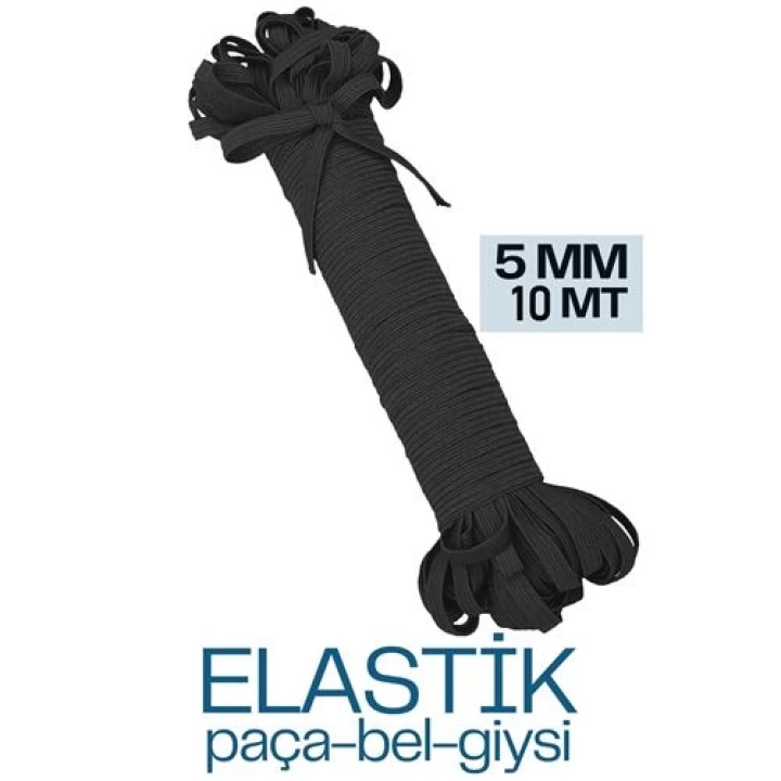 BFS Yassı Bel Paça Giysi Lastiği 10 Mt 5 mm SİYAH