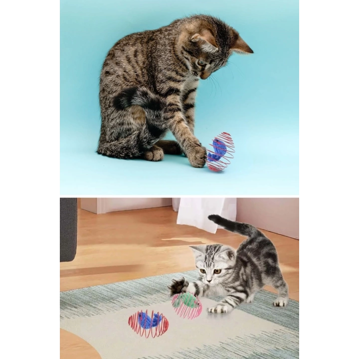 BFS  Yaylı Metal Fareli Kafes Kedi Oyun Topu Sıçrayan Spiral Kedi Topu