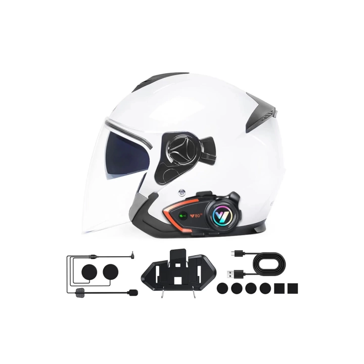 BFS Yeni Model Y80-2x Motosiklet İntercom 2 Kişilik Bağlantı Rgb Işıklı Bluetooth Kulaklık Seti