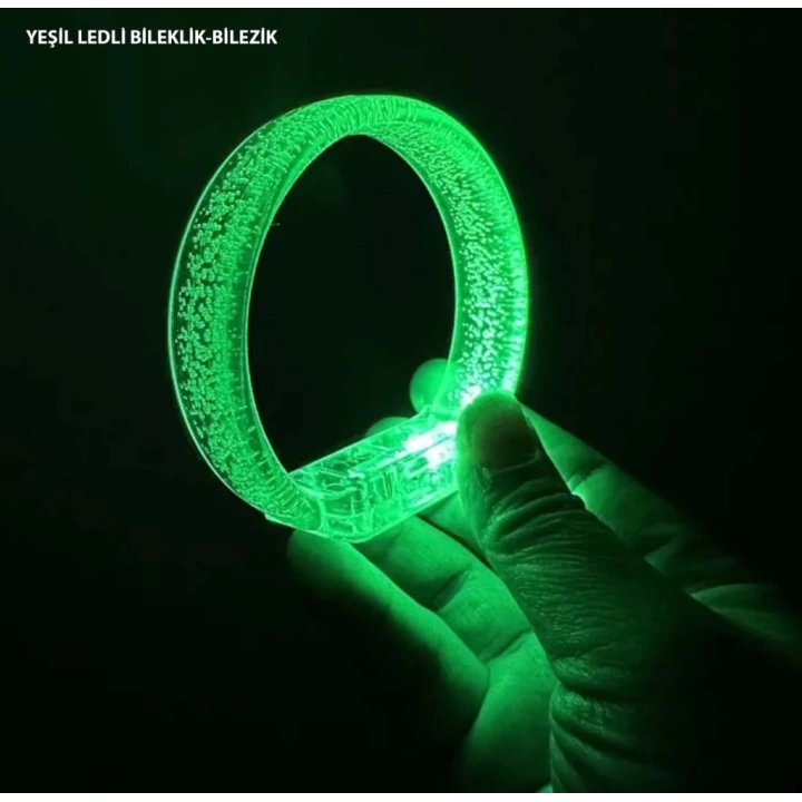 BFS  Yeşil Led Işıklı Baskı Yapılabilen Pilli Bileklik Bilezik 1,5 cm Genişlik