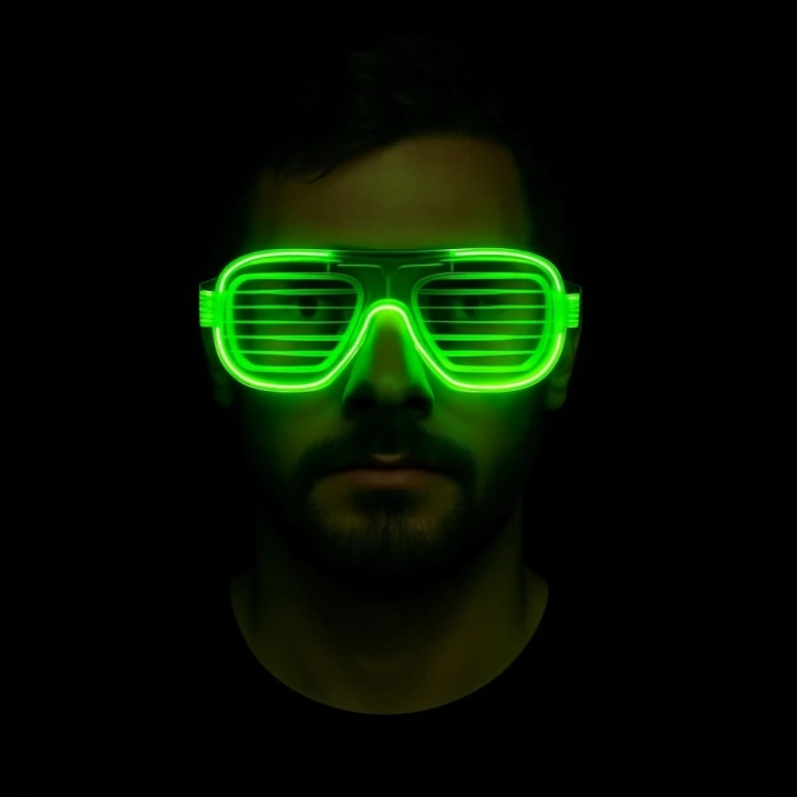 BFS Yeşil Led Işıklı Parti Gözlüğü – Neon Glow Şerit Gözlük 3 Modlu