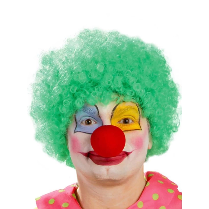 BFS   Yeşil Renk Kıvırcık Afro Bonus Peruk Takma Saç ve Kırmızı Burun Seti