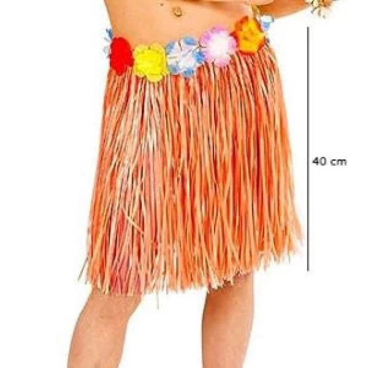 BFS   Yetişkin ve Çocuk Uyumlu Turuncu Renk Püsküllü Hawaii Luau Hula Etek 40 cm