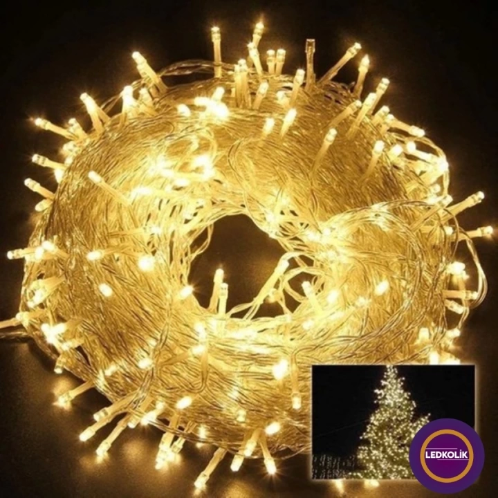 BFS Yılbaşı Aydınlatması 100 Led Perde Hortum Sıcak Beyaz Işık - 10 Metre Dekoratif Şeffaf Kablolu Süs