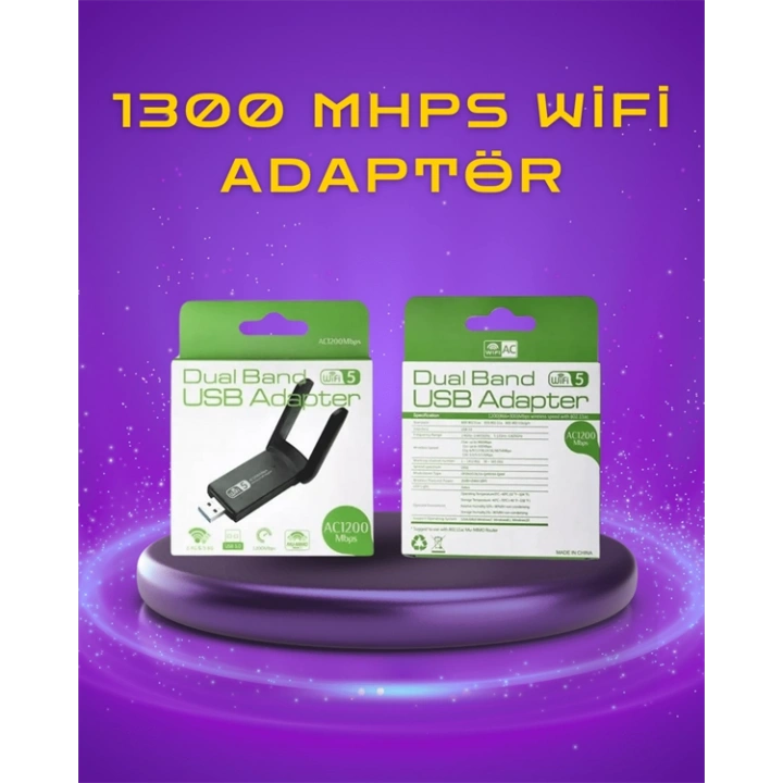 BFS Yüksek Hızlı 1200 Mbps Çift Bant USB WiFi Adaptör – Güçlü Sinyal, Geniş Uyumluluk