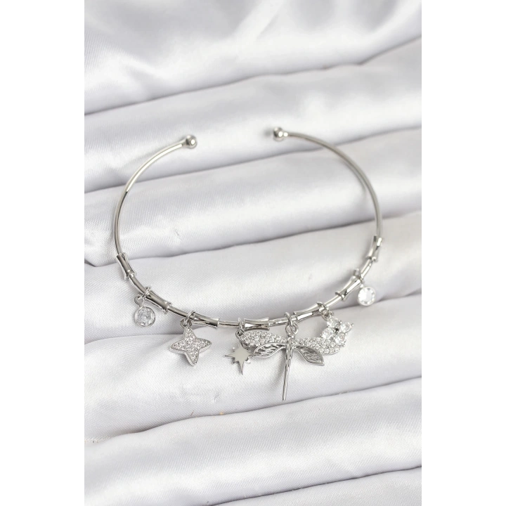 BFS Yusufçuk Charmlı Gümüş Renk Pirinç Kadın Bileklik