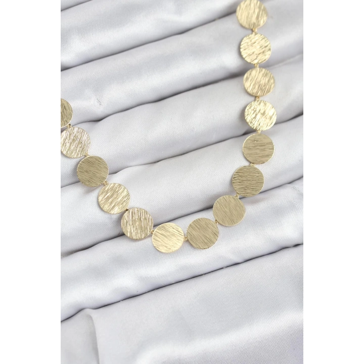BFS Yuvarlak Plaka Model Gold Renk Kadın Kolye