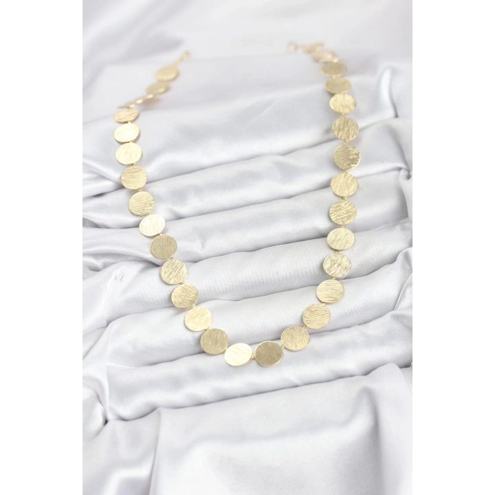 BFS Yuvarlak Plaka Model Gold Renk Kadın Kolye