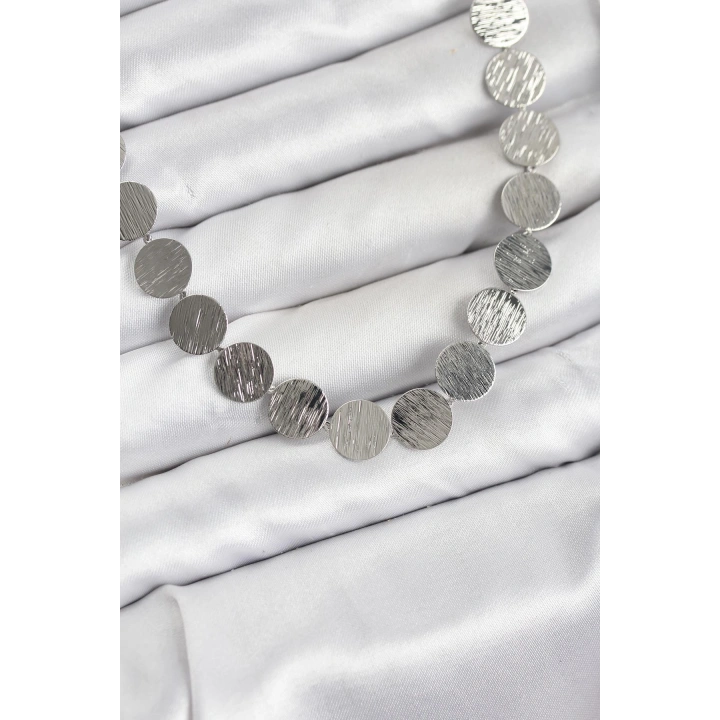 BFS Yuvarlak Plaka Model Gümüş Renk Kadın Kolye