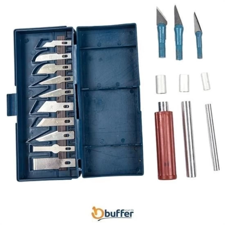 BFS  Zanaat 16 Parça Hobi Gravür Ahşap Heykel Çömlek Oyma Şekil Verme 13 Maket Bıçak Neşter Seti
