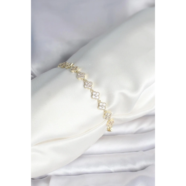 BFS Zirkon Taşlı Pirinç Yonca Model Bileklik