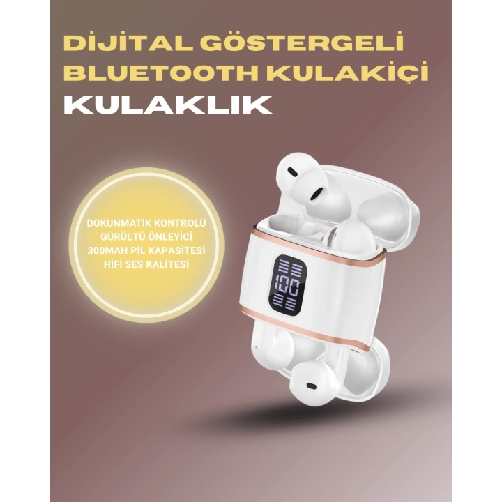 Bluetooth 5.3 Kulaklık – 4 Adet, Çift Kulaklıklı, Dijital Göstergeli, ANC + ENC