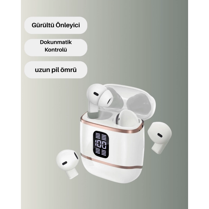 Bluetooth 5.3 Kulaklık – 4 Adet, Çift Kulaklıklı, Dijital Göstergeli, ANC + ENC