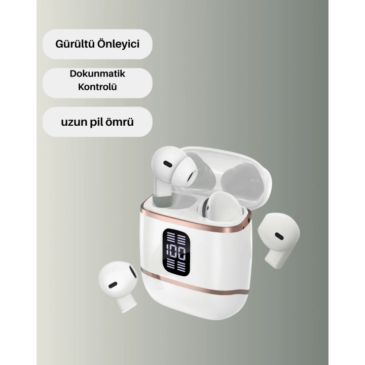 Bluetooth 5.3 Kulaklık – Kulakiçi, ANC+ENC, 4 Adet Set, Dijital Göstergeli