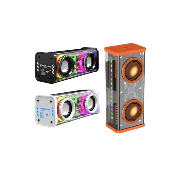Bluetooth Hoparlör Şeffaf Mecha RGB Işıklı Çift Hoparlör 5.0 Bluetooth