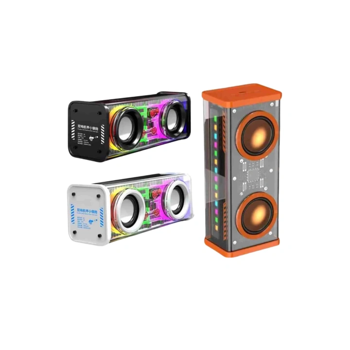 Bluetooth Hoparlör Şeffaf Mecha RGB Işıklı Çift Hoparlör 5.0 Bluetooth