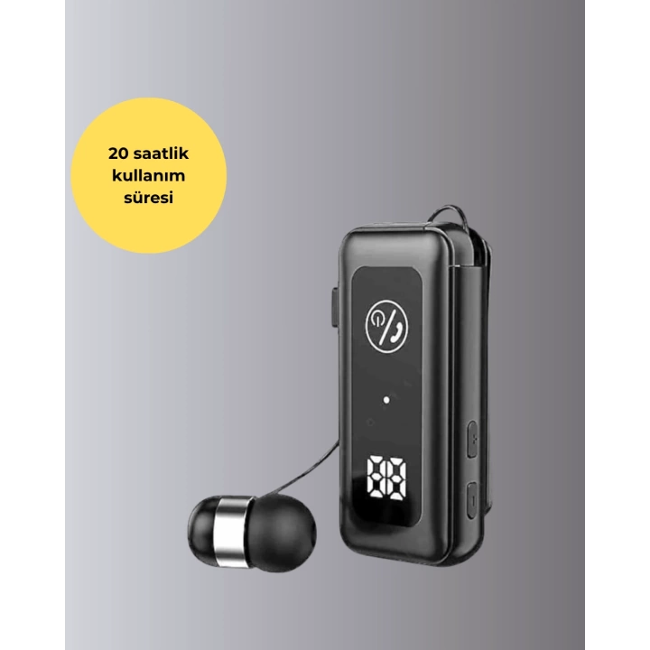 Bluetooth 5.2 Kablolu Makaralı Kulaklık | Dijital Ekran ve Titreşimli Bildirim