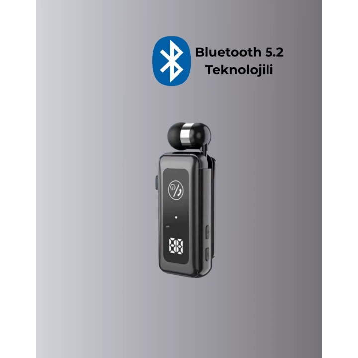 Bluetooth 5.2 Kablolu Makaralı Kulaklık | Dijital Ekran ve Titreşimli Bildirim