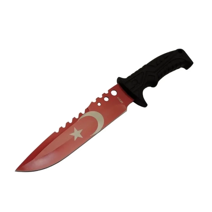 Bora Ayyıldız Mf011 Rd Kırmızı Av Bıçağı 31cm - Testere Detaylı Bıçak, Kılıflı, Plastik Sap