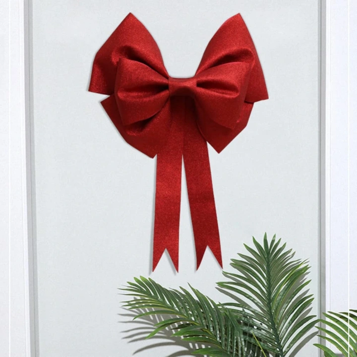 Büyük ve Kaliteli Kırmızı Simli Eva Fiyonk Dekor Yılbaşı Çam Ağacı Kapı Süsü 60 X 65cm