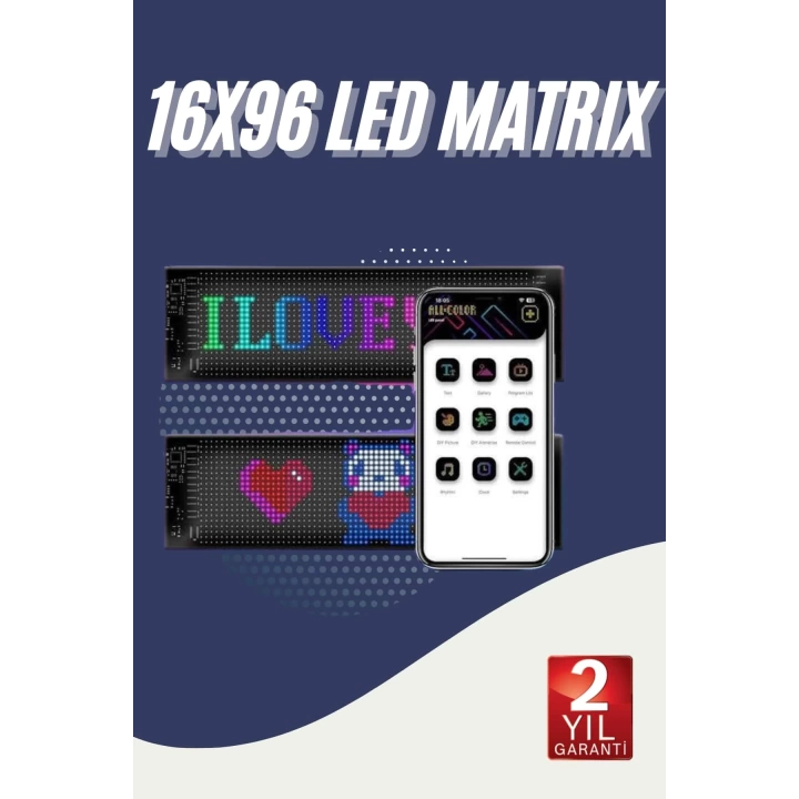 Cama Yapışan En Büyük Boy 16X96 Telefon Kontrollü Led Ekran Digital Araba Yazısı