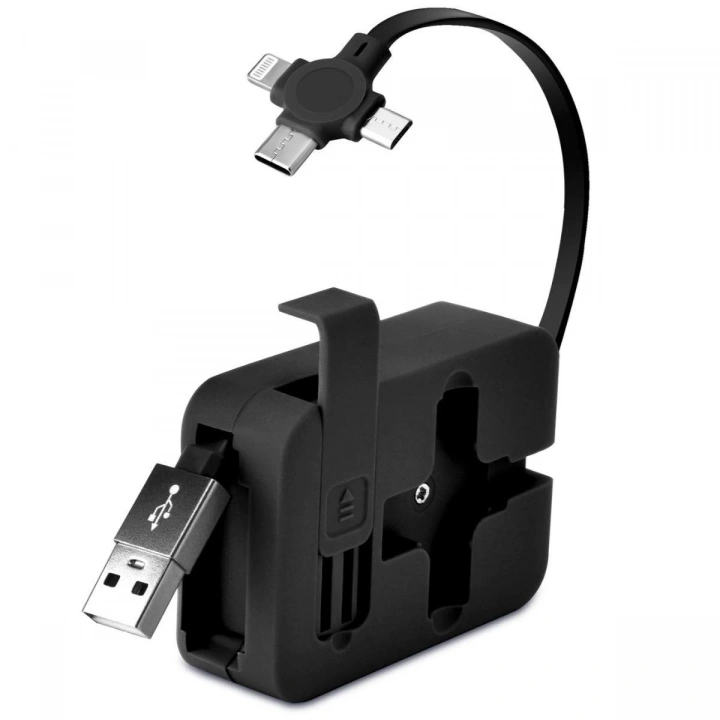 Cep Tipi Telefon Tutuculu Makaralı Uzayıp Kısalabilen 3ü 1 Arada USB Şarj Kablosu