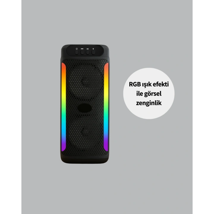 Çift 4 inç Hoparlörlü RGB Işıklı Bluetooth Ses Sistemi