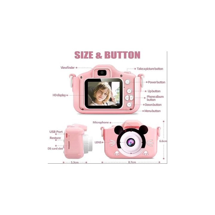 Çocuk Dijital Fotoğraf Makinası 20 Mp Video Kaydedici 2.0 İnç Çift Kameralı