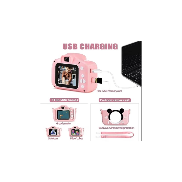 Çocuk Dijital Fotoğraf Makinası 20 Mp Video Kaydedici 2.0 İnç Çift Kameralı