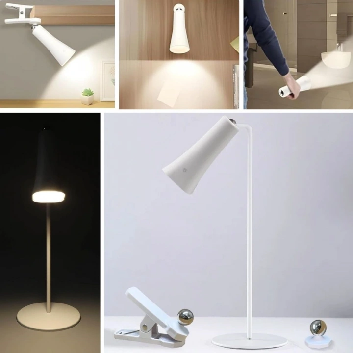 Çok Amaçlı Güçlü Manyetik Başlıklı 4’ü 1 Arada Portatif Beyaz LED a Masaüstü, El Feneri, Duvara Asılabilir ve Mandallı Klipsli Işık