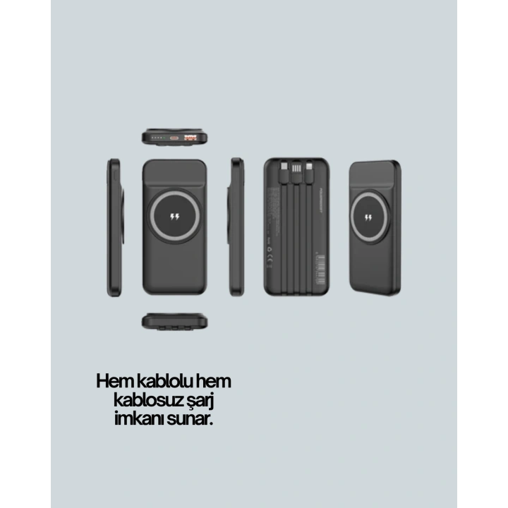 Çoklu Cihaz Uyumu ile Kablolu ve Kablosuz Şarj – Pratik Powerbank