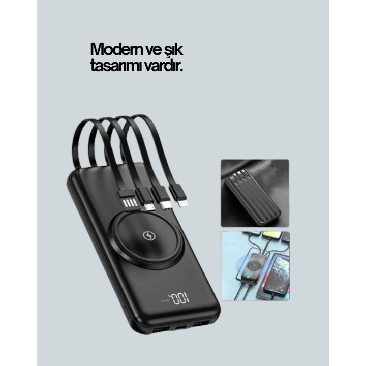 Çoklu Cihaz Uyumu ile Kablolu ve Kablosuz Şarj – Pratik Powerbank