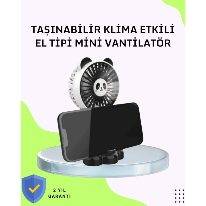 Dekoratif Panda Tasarımlı Küçük Boy Fan