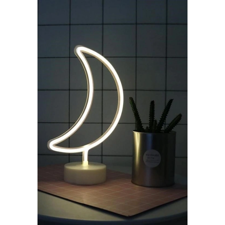 Dekoratif Pilli Ay Tasarımlı 3D Neon Led Masa Ve Gece ası