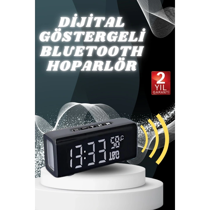 Dijital Göstergeli Bluetooth Hoparlör Speaker Taşınabilir Kancalı Saat Göstergeli