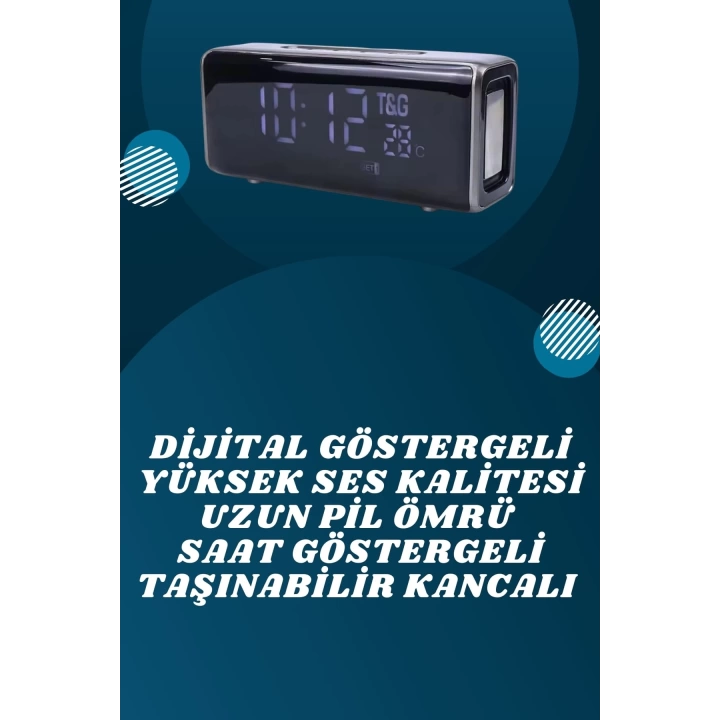 Dijital Göstergeli Bluetooth Hoparlör Speaker Taşınabilir Kancalı Saat Göstergeli