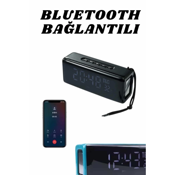 Dijital Göstergeli Bluetooth Hoparlör Speaker Taşınabilir Kancalı Saat Göstergeli